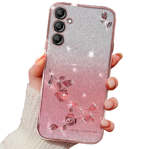 Чохол для Samsung Galaxy A55 5G, Glitter Flower, рожевий rose gold