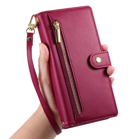 Откидной чехол для iPhone 16 Plus, Wallet Zipper Pocket, красный