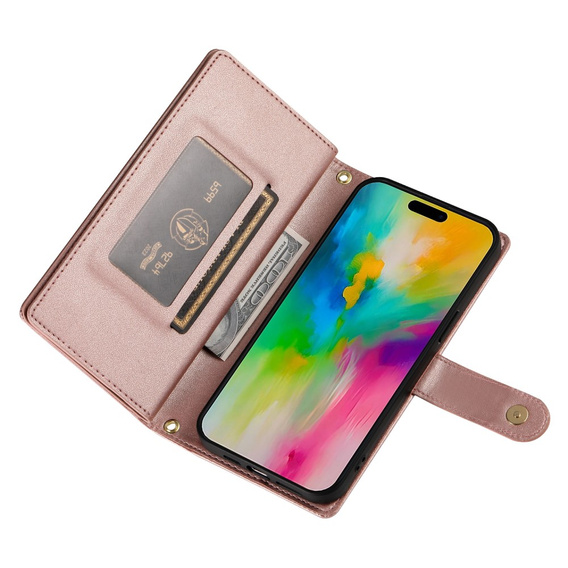 Откидной чехол для iPhone 16 Pro Max, Wallet Zipper Pocket, розовый
