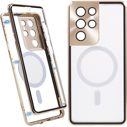 Магнитный чехол с двойным стеклом MagSafe для Samsung Galaxy S21 Ultra, золотой