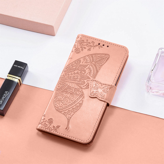 Чохол-книжка для Xiaomi Poco F7 Ultra, Butterfly, рожевий rose gold