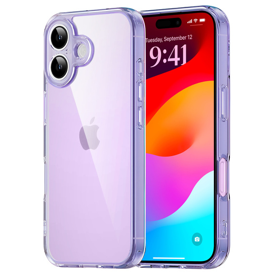 Чехол для iPhone 17, с крышкой камеры, прозрачный с фиолетовыми боками