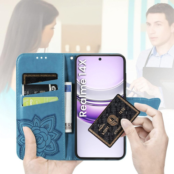 Откидной чехол для Realme 14X / Realme C75, Butterfly, синий