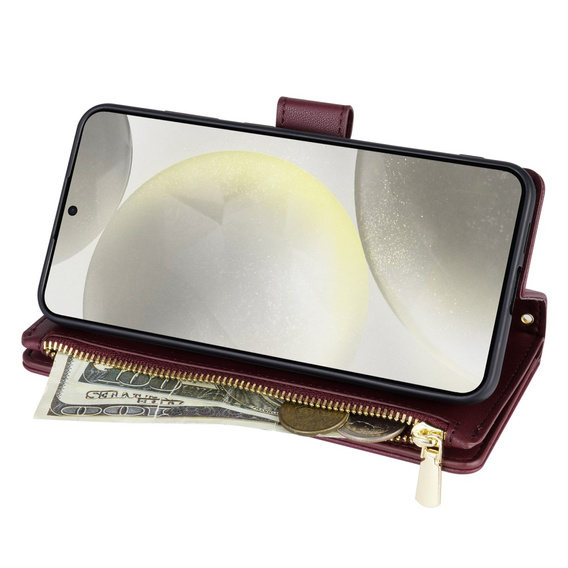 Чохол-сумка для Samsung Galaxy S25 Edge, Rhombus Crossbody Leather, бордовий
