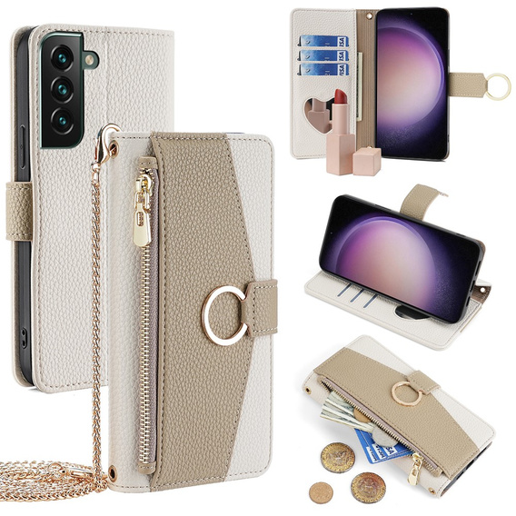 Чохол-книжка для Samsung Galaxy S23 FE, Wallet Zipper Pocket, з дзеркалом, білий