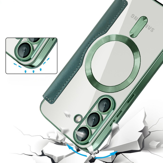 Чохол-книжка для Samsung Galaxy S25, RFID Wallet MagSafe CamShield, зелений