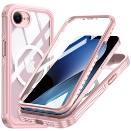 Чехол для iPhone 16E, Shockproof, со стеклом, для MagSafe, розовый