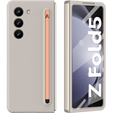 Чехол для Samsung Galaxy Z Fold 5 5G, со стеклом и стилусом, серый / розовый