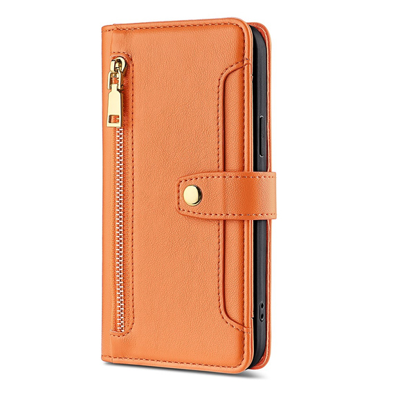 Откидной чехол для Oppo Reno8 T 4G, Wallet Zipper Pocket, оранжевый