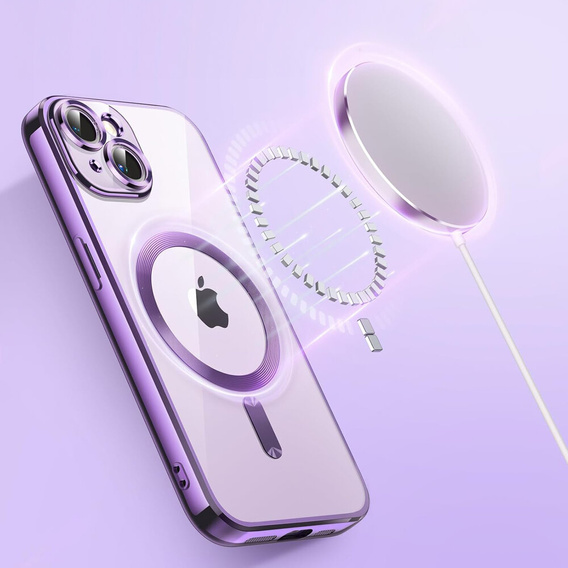 Чехол для iPhone 13, Electro MagSafe, фиолетовый + стекло для экрана