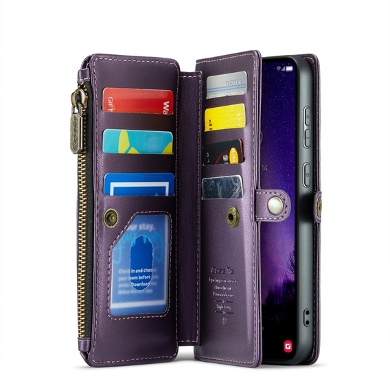 Чохол CASEME для Samsung Galaxy S24 FE, RFID Leather Wallet з плечовим ременем, фіолетовий