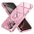 Чохол для iPhone 16 Pro, ERBORD Glitter MagSafe, рожевий + Скло для екрану