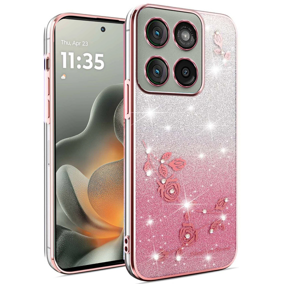 Чехол с блестками Glitter Flower для Motorola Edge 70