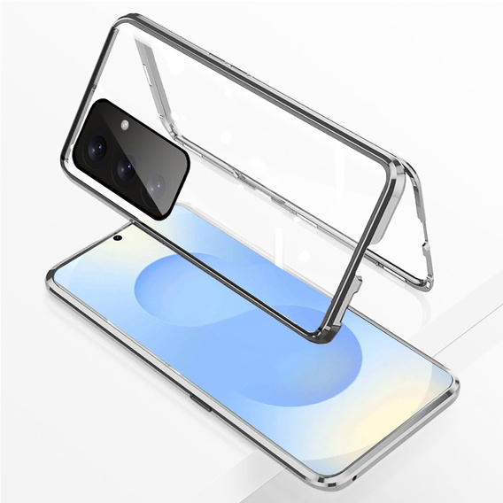 Чохол для Samsung Galaxy S25, Magnetic Dual Glass, сріблястий