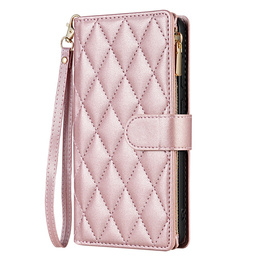 чехол-крышка для Samsung Galaxy A56 5G, Rhombus Crossbody Leather, розовый rose gold