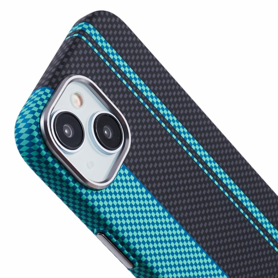 Чохол для iPhone 13, Carbon Fiber MagSafe, чорний / синій