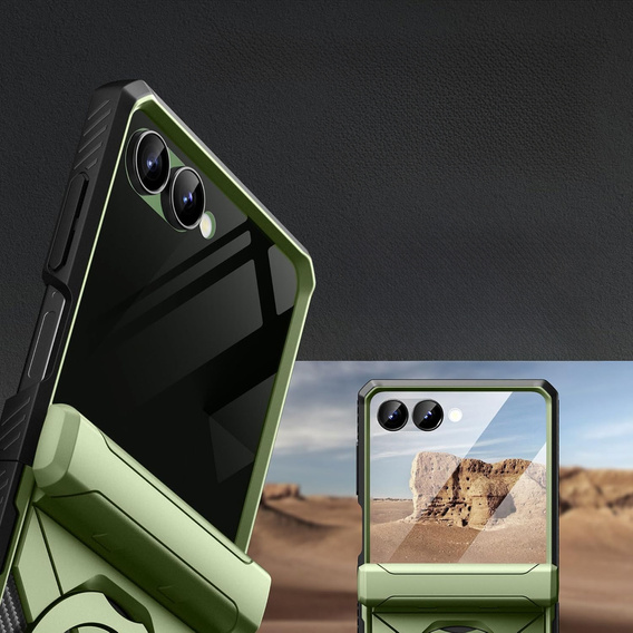 Чехол Tongate MECH с MagSafe для Samsung Galaxy Z Flip7 FE / Z Flip6, зеленый