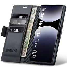 Чехол для Xiaomi Redmi Note 14 Pro+ 5G / Xiaomi Poco X7 5G / Xiaomi Redmi Note 14 Pro 5G, ERBORD Glossy Litchi, кошелек с клапаном, чёрный