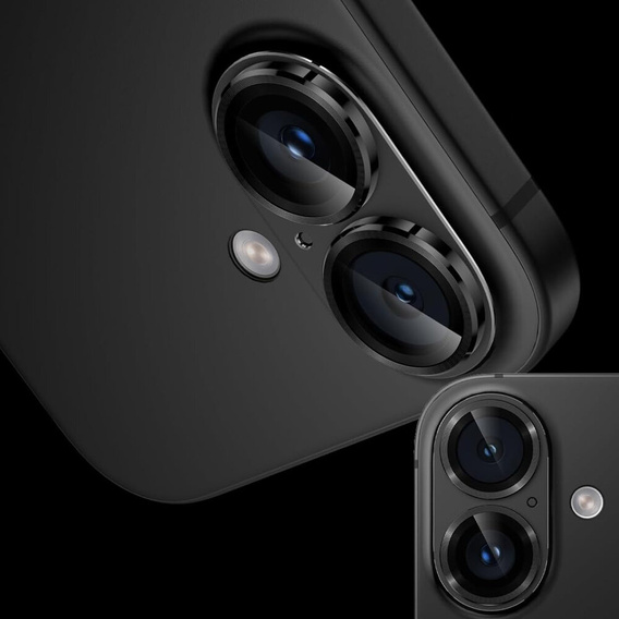 Стекло камеры для iPhone 16 / 16 Plus, черная металлическая накладка ERBORD