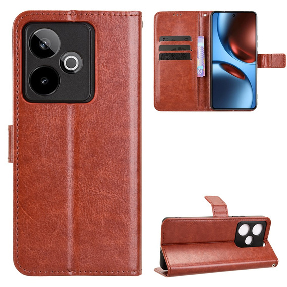 Футляр з клапаном для Realme GT 7 / 7T, Crazy Horse Wallet, коричневий