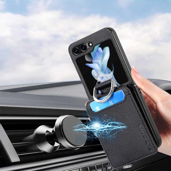 Чохол для Samsung Galaxy Z Flip7 FE / Z Flip6, Card Slot Ring Case, чорний