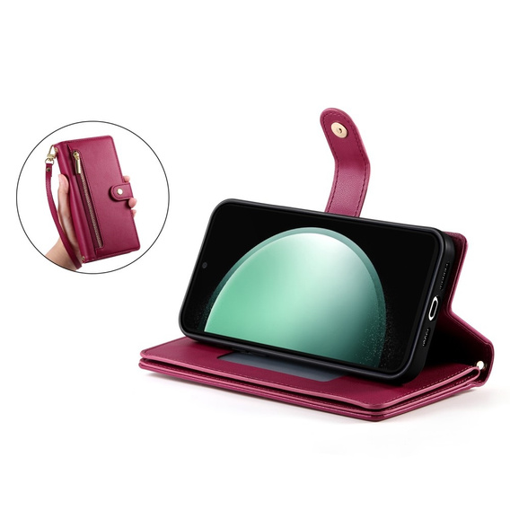 Откидной чехол для Samsung Galaxy S24 FE, Wallet Zipper Pocket, красный