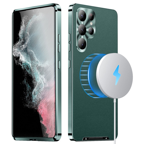 Кожаный чехол для Samsung Galaxy S24 Ultra, с защитой камеры, для MagSafe, зелёный