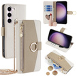 Флип-кейс для Samsung Galaxy S24, Wallet Zipper Pocket, с зеркалом, белый