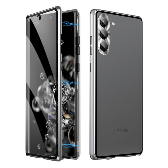 Чехол для Samsung Galaxy S23 Plus, Magnetic Dual Glass, серебряный