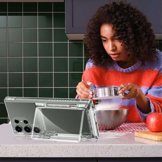 Чохол для Samsung Galaxy S23 Ultra, Card Holder Kickstand, прозорий / чорний