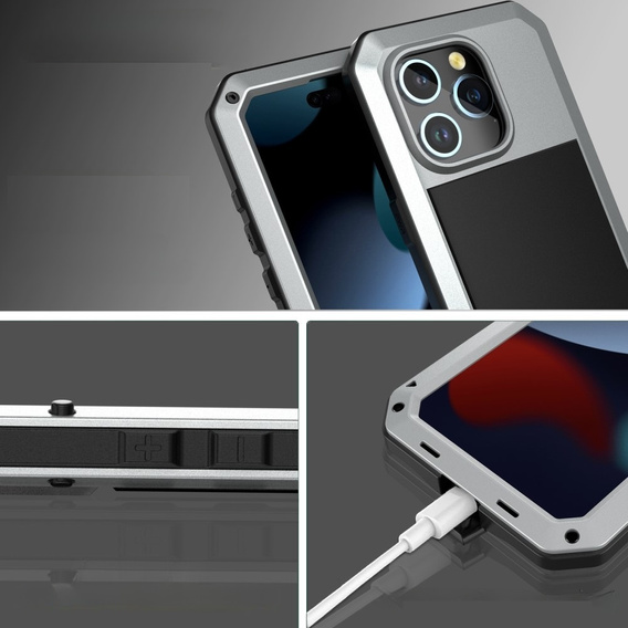 Чохол для iPhone 15, броньований, з інтегрованим склом, сріблястий