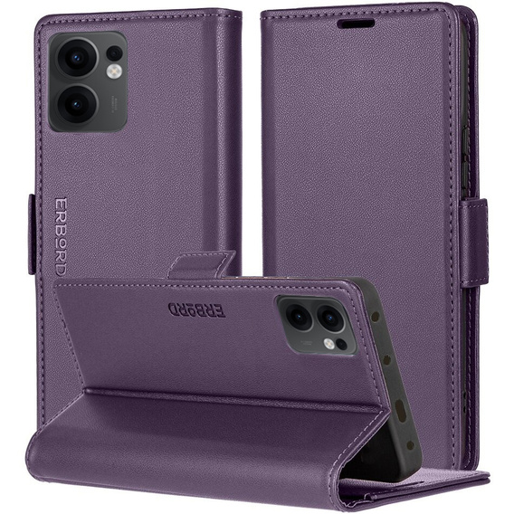 Чохол для Oppo Reno 13F / Oppo Reno 13FS, ERBORD Glossy Litchi, гаманець з клапаном, фіолетовий