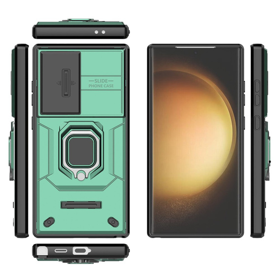 Чехол для Samsung Galaxy S24 Ultra, KickStand Camera Lens, зелёный