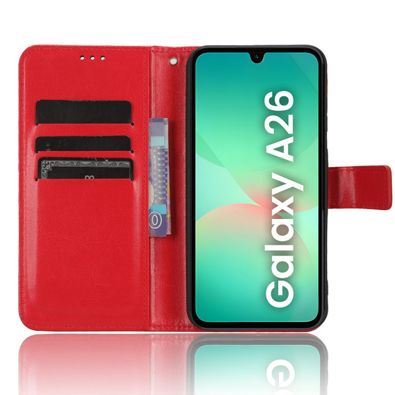 Откидной чехол для Samsung Galaxy A26, Crazy Horse Wallet, красный