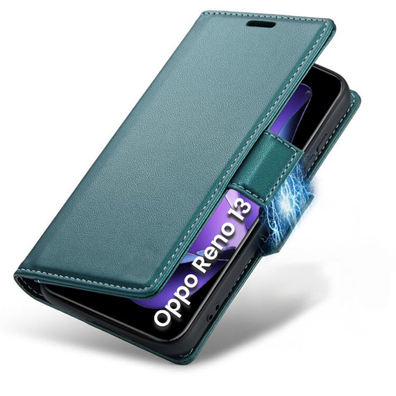 Чохол для Oppo Reno 13, ERBORD Glossy Litchi, гаманець з клапаном, зелений