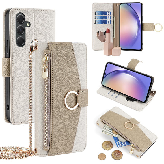 Чохол-книжка для Samsung Galaxy A54, Wallet Zipper Pocket, з дзеркалом, білий