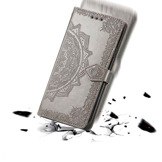 Откидной чехол для Motorola Edge 50 Pro, Mandala, серый