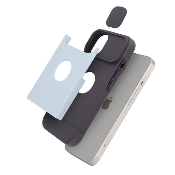 Чохол ERBORD MagSafe Cam Slider, синій + Скло для екрану для iPhone 13 / iPhone 14
