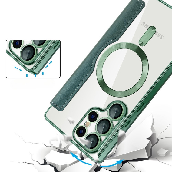 Чохол-книжка для Samsung Galaxy S25 Ultra, RFID Wallet MagSafe CamShield, зелений
