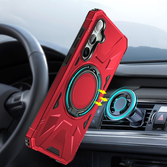 Чехол для Samsung Galaxy A15 5G, бронированный с подставкой и ручкой-планшетом, фиолетовый + 9H стекло