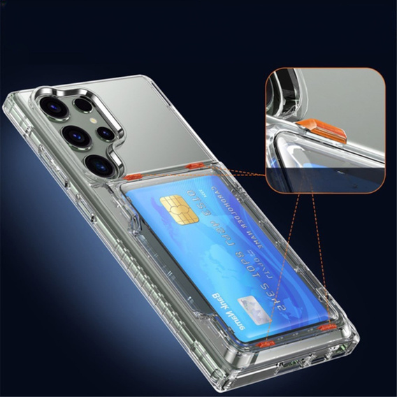 Чехол для Samsung Galaxy S23 Ultra, Card Holder Kickstand, прозрачный / черный