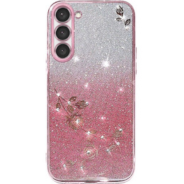 Чехол для Samsung Galaxy S23, Glitter Flower, розовый rose gold