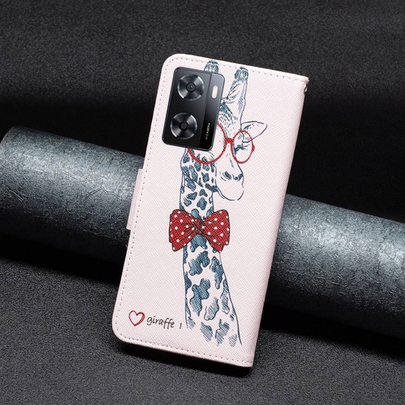 Откидной чехол для OPPO A57 / A57s, Wallet, giraffe, розовый