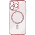Чохол для iPhone 16 Pro Max, ERBORD Glitter MagSafe, рожевий + Скло для екрану