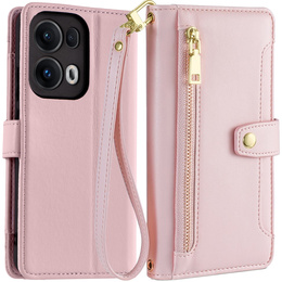 Откидной чехол для Oppo Reno 13 Pro, Wallet Zipper Pocket, розовый