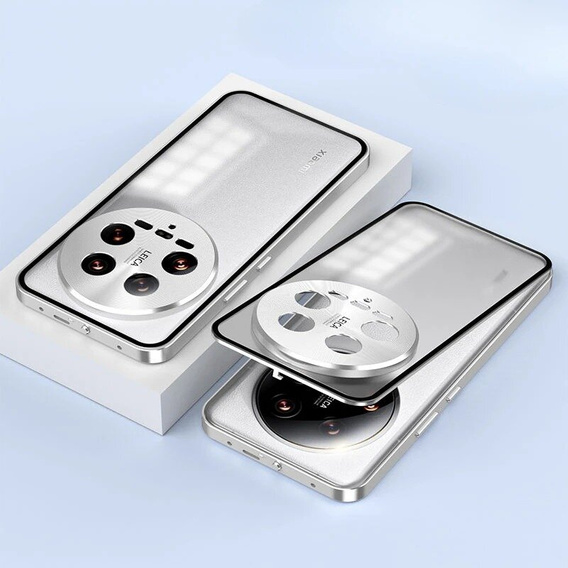Чехол для Xiaomi 14 Ultra, Magnetic Dual Glass, серебряный