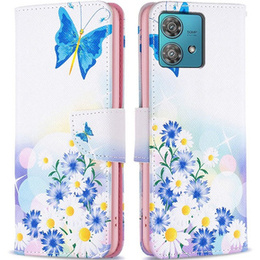 Откидной чехол для Motorola Edge 40 Neo, Wallet, butterfly & flowers, белый