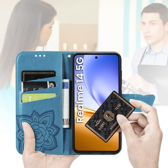 Откидной чехол для Realme 14 5G / Realme 14T 5G, Butterfly, синий