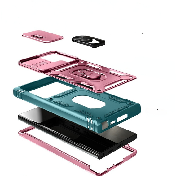 Чехол NOX Camera Slide Samsung Galaxy S24 Ultra, CamShield Slide, зеленый / розовый