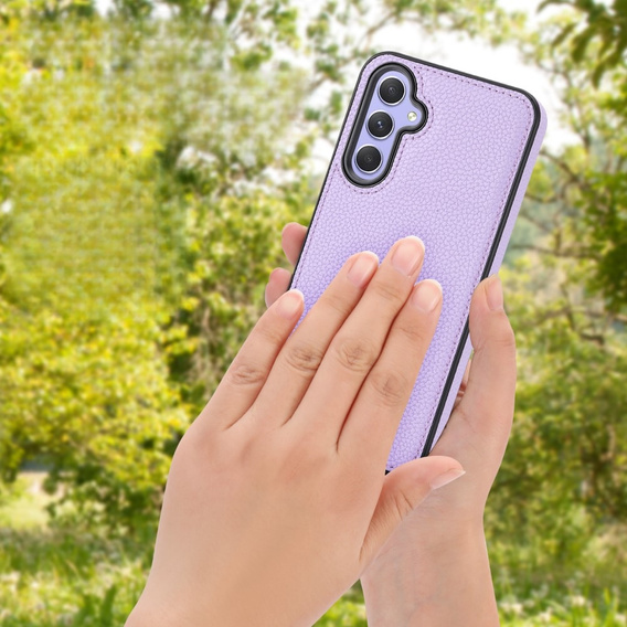 Кожаный чехол для Samsung Galaxy A25 5G, Lychee leather Case, фиолетовый + 9H стекло